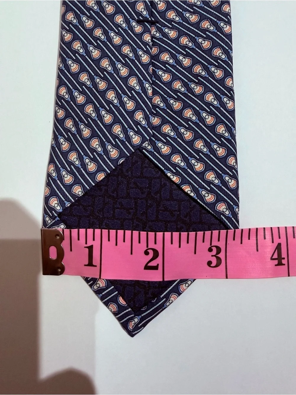 Vineyard Vines Men's Silk Tie Navy Blue Orange Lacrosse Stick Novelty Preppy
